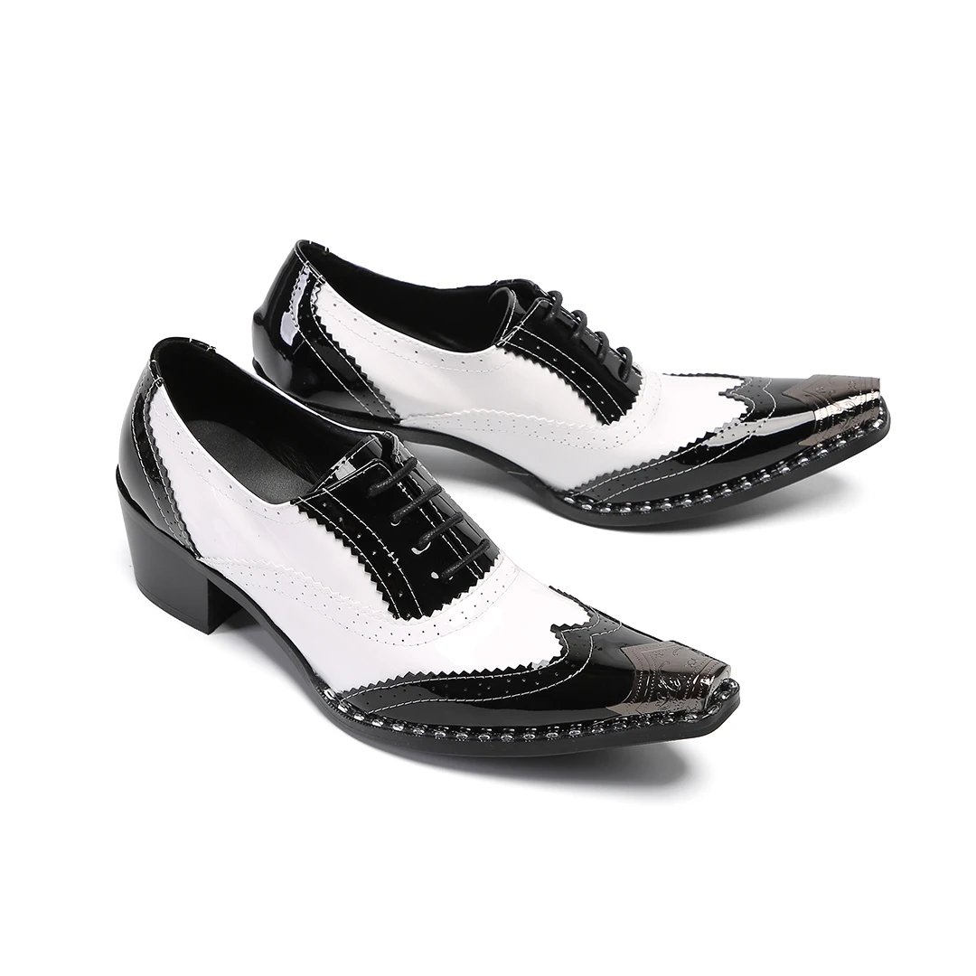 

British Black White Carving Men Wedding Party Oxford Shoes Pointed Toe Male Lace Up Formal Derby Shoes Business Brogue Shoes