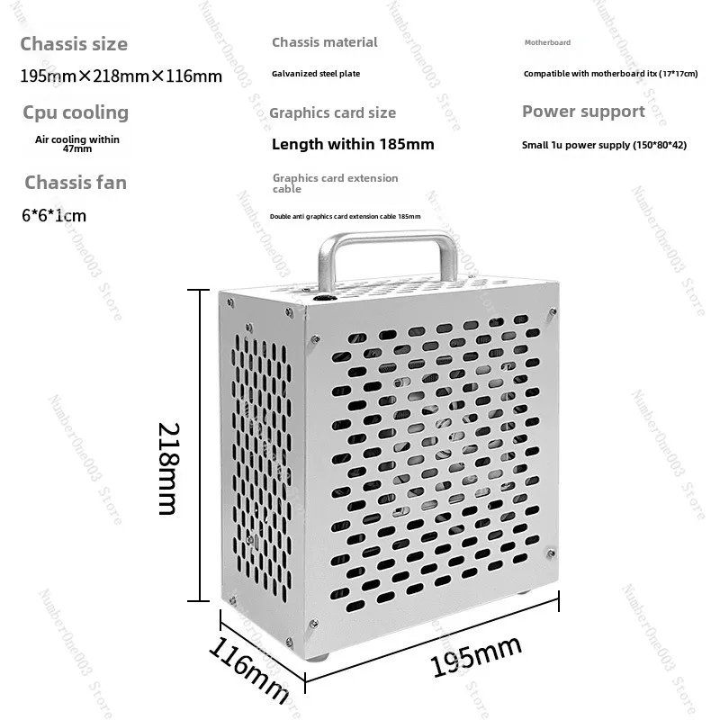 

Mini Portable Itx Chassis 17 * 17 Main Board Small 1u Power Supply Computer Desktop Shell Air Cooling