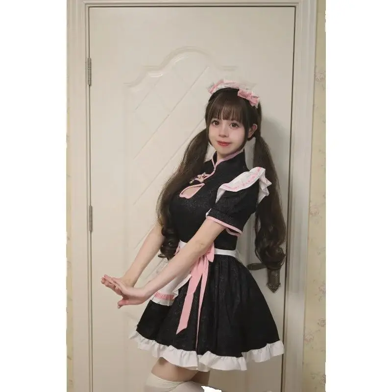 

High Quality Maid Lolita Cosplay Costume Chinese Style Women Sweetheart Cheongsam Dress Halloween Party Waitress Role Play Show