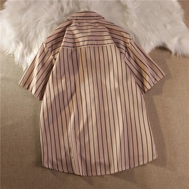 Oversize Shirts Woman Love Stripe Printed Top Korean Fashion Tunic Retro Shirt Fashion Women Sweaters 2024 Women\'s Summer Tops