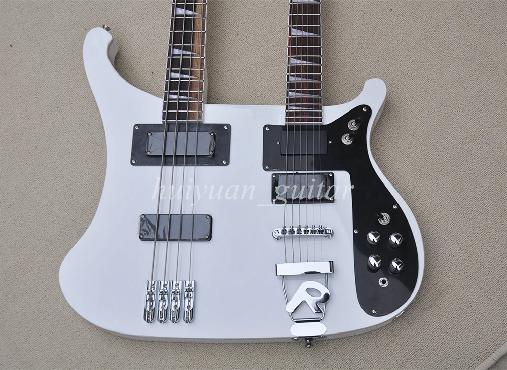 Flyoung White 4+6 Strings Double Neck Electric Guitar with Rosewood Fretboard