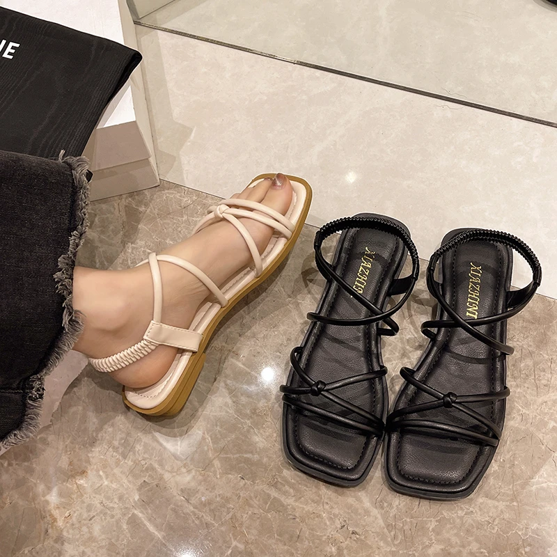 أحذية شاطئ صيفية جديدة ذات شريط رفيع على الطراز الخيالي للنساء متعددة الاستخدامات ونعل مسطح غير قابل للانزلاق ونعل متقاطع من كلمة واحدة شباشب رائعة بنعل ناعم #2