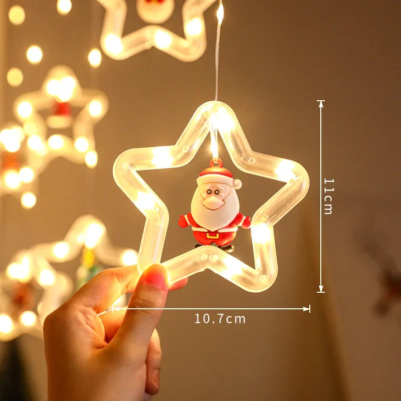 Christmas Lights String Star Santa Claus Curtain Light USB Plug Holiday Party Garland Lamp For Home Bedroom Window Decoration