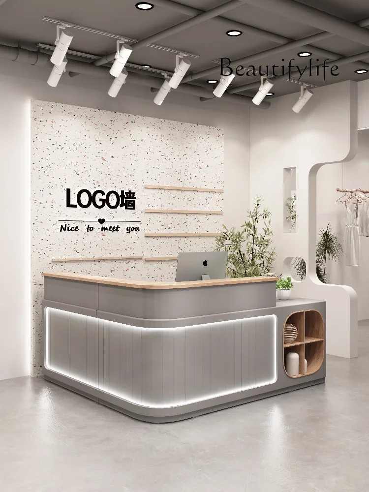 new Cashier Bar Reception Front Desk Clothing Store Shopping Guide Desk Store Small Beauty Shop L-shaped Cabinet Designer