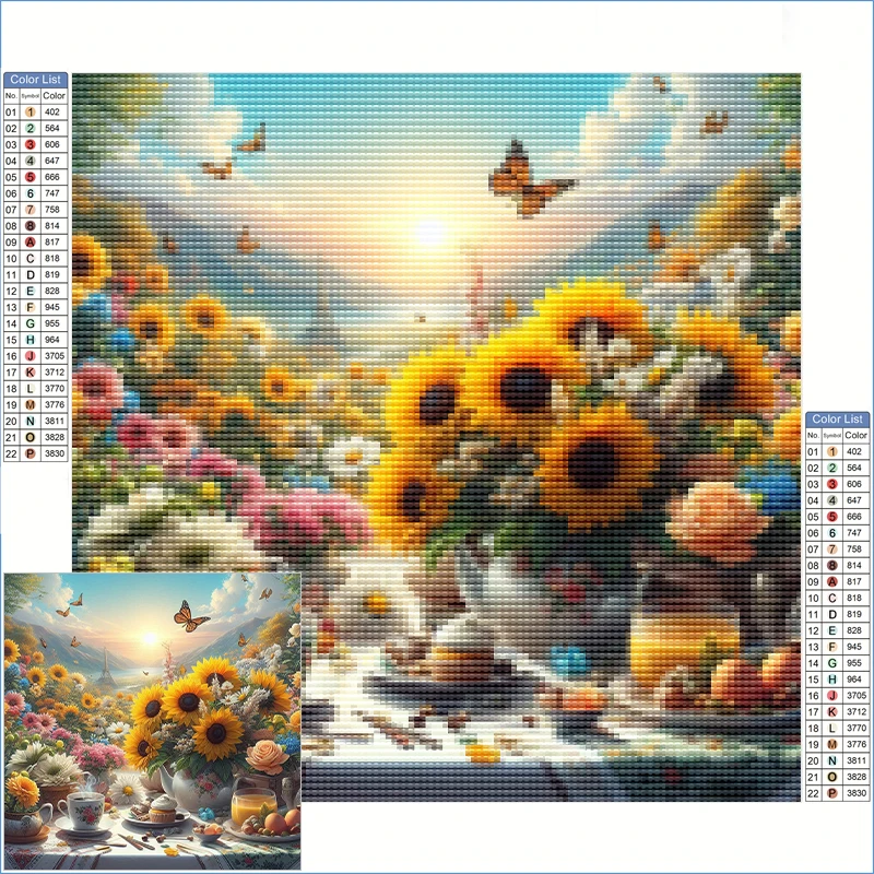 

Diamond Painting 2025 Table Set With An Array Of Sunflowers, Daisies Embroidery Diamond Arts And Crafts Jewelry Cross Stitch