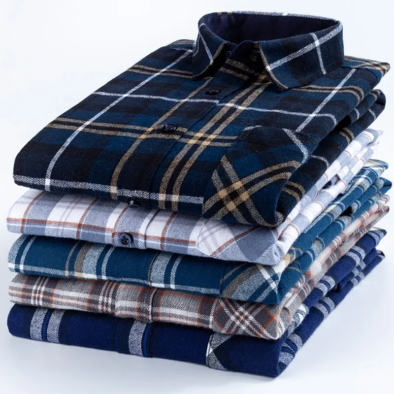 Men\'s Cotton Long Sleeve Plaid Shirt Korean Casual Business formal work clothes Comfortable New Fashion Button Plus Size 6XL