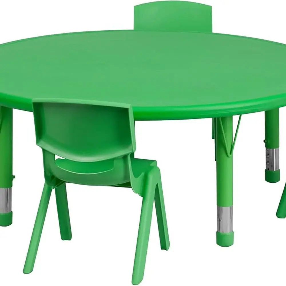 Mesa de actividades ajustable de plástico redonda verde 45 con 4 sillas para Emma y Oliver
