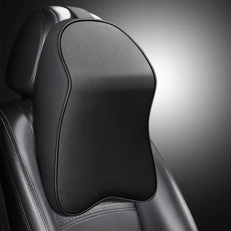 3D Nappa PU Leather Headrest Memory Foam Car Neck Pillow - Travel Pain Relief Support for Car Neck Comfort