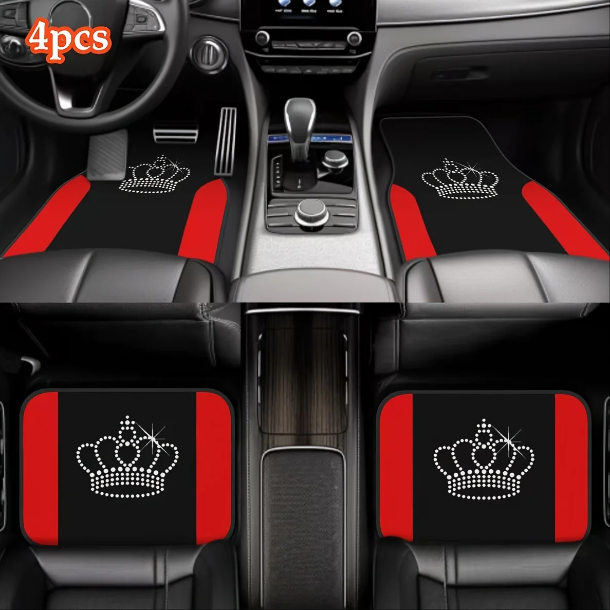 4pcs Universal Crown Pattern Car Mats, Suitable For Protecting Front And Rear Seats Of All Vehicles, Fashionable And Durable Car