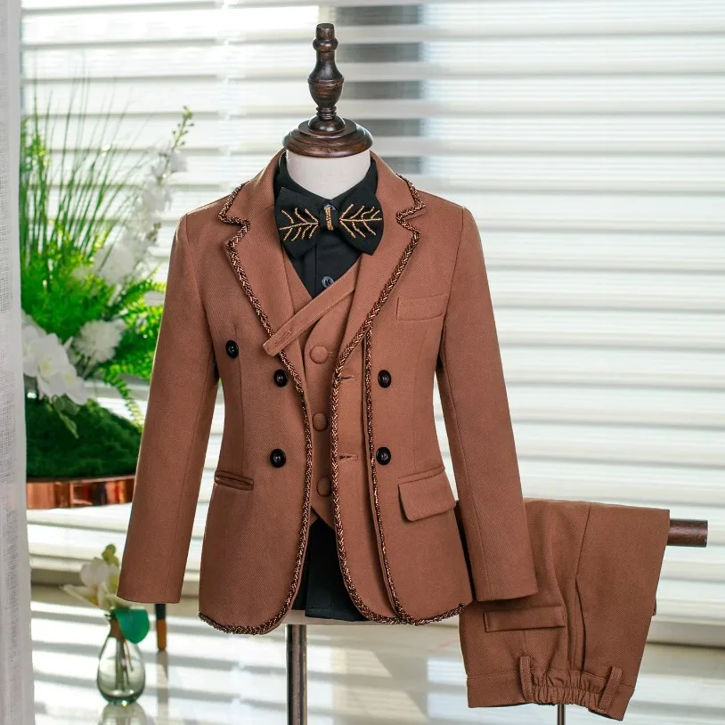 Birthday Party Host's Piano Performance  Costume Tuxedo Boys Blazer Sets A4814 Vestidos High-End Boys' Suit Set Wedding
