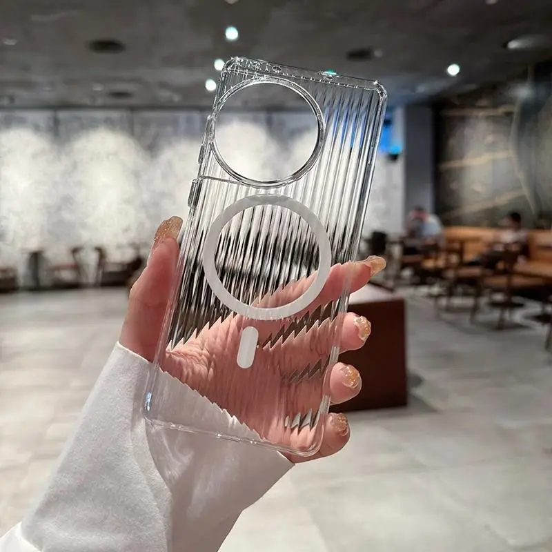 

For OnePlus 13 Case Luxury Magnetic Corrugated Transparent Back Cover For OnePlus 13 Shockproof Bumper Funda