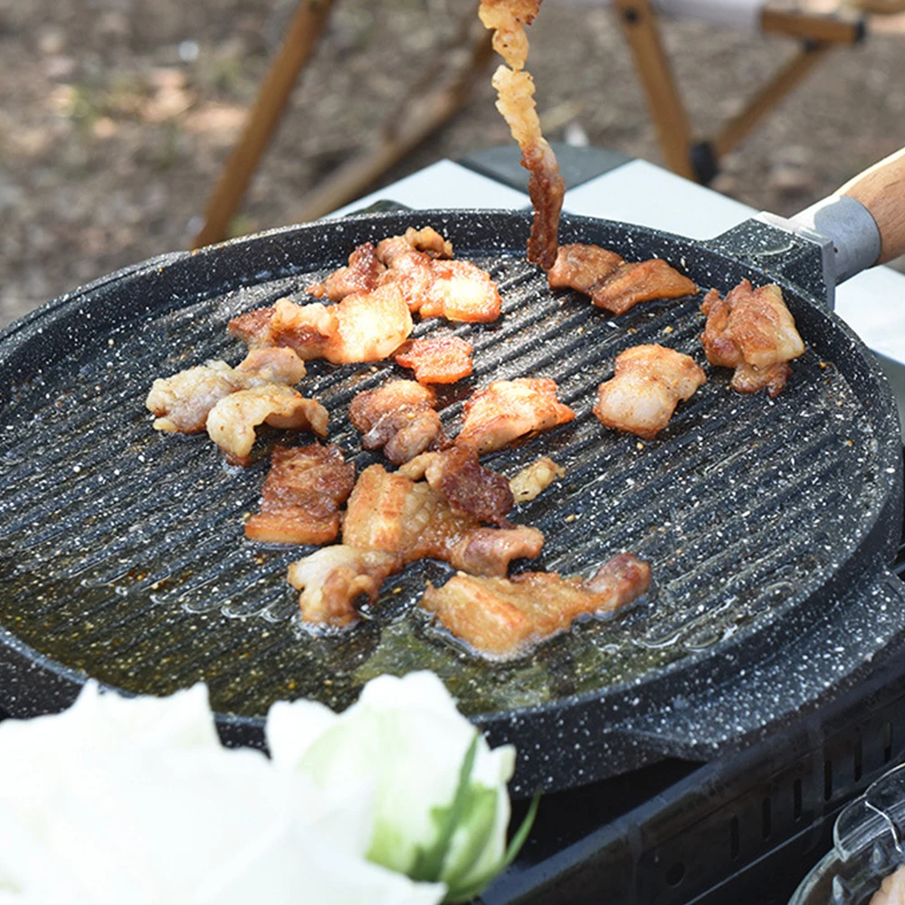 Giyoca 1 قطعة صينية خبز مزدوجة الجوانب غير عصا عموم مستدير تيبانياكي بيتزا حجر الأرز عموم أداة الشواء المنزلية تجهيزات المطابخ المطبخ #5