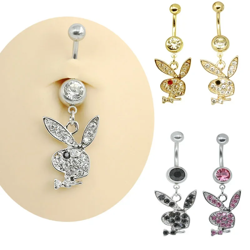 Belly Button Rings for Women Bunny Navel rings Gold color Rabbit Belly Rings Gem stone Belly Piercing Jewelry Body Jewelry 