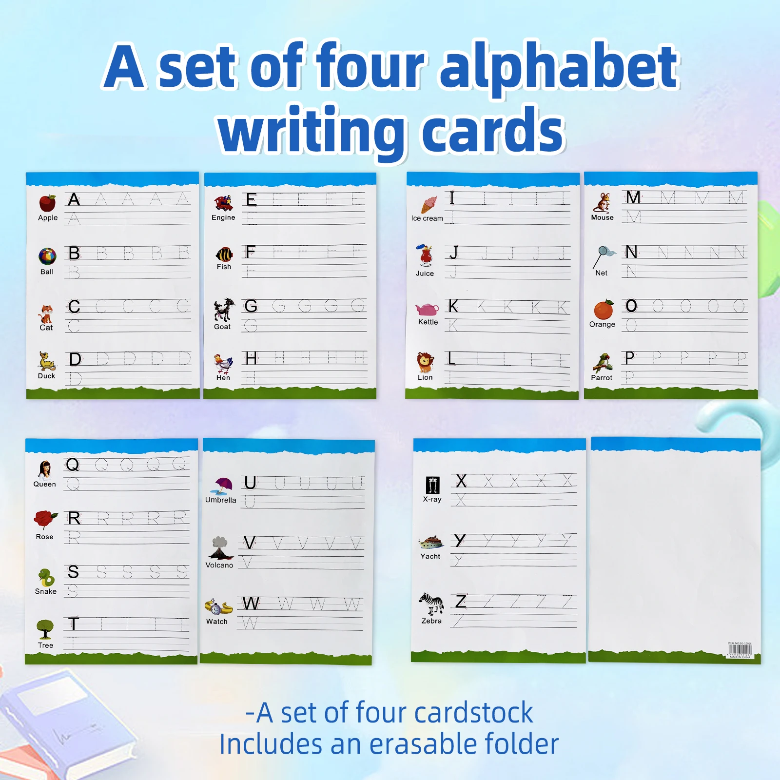 Alphabet Practice Board for Kids, Ages 5-8, 26 Letters,Copying & Learning, Enlightenment, Reusable Erasable Pen Random Color