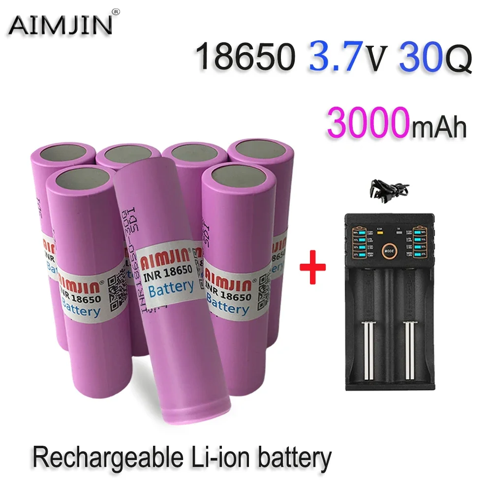 18650 30Q 3.7V 3000mAh Rechargeable Battery With USB Charger, Suitable For Our 18650 Toys, Tools, Flashlight Batteries, Etc