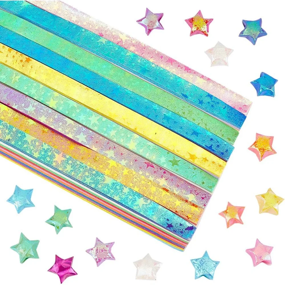 900Pcs 10 Colors Origami Star Paper Folding Stars Lucky Colorful Glitter Shimmer Rectangle Decoration Origamis Strip