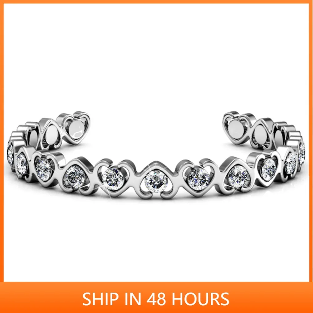 

Daisini 925 Sterling Silver Iced Out Bling Bracelet Embellished with Swarovski Crystals Heart Chain Cuban Wristband Jewelry