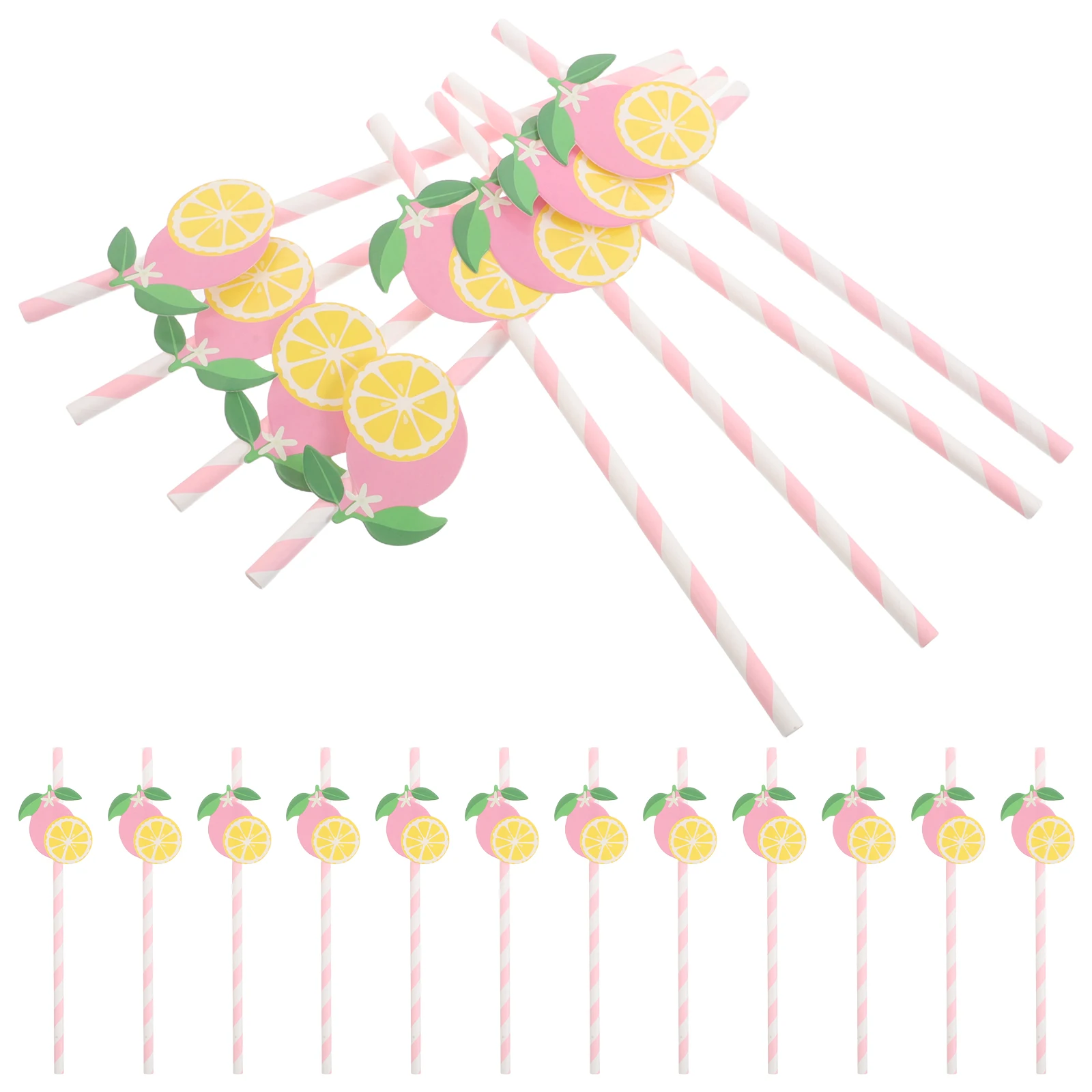 

50pcs Creative Lemon Straws Disposable Paper Drinking Straw Set Birthday Party Summer Decorations Fruit Design Reliable