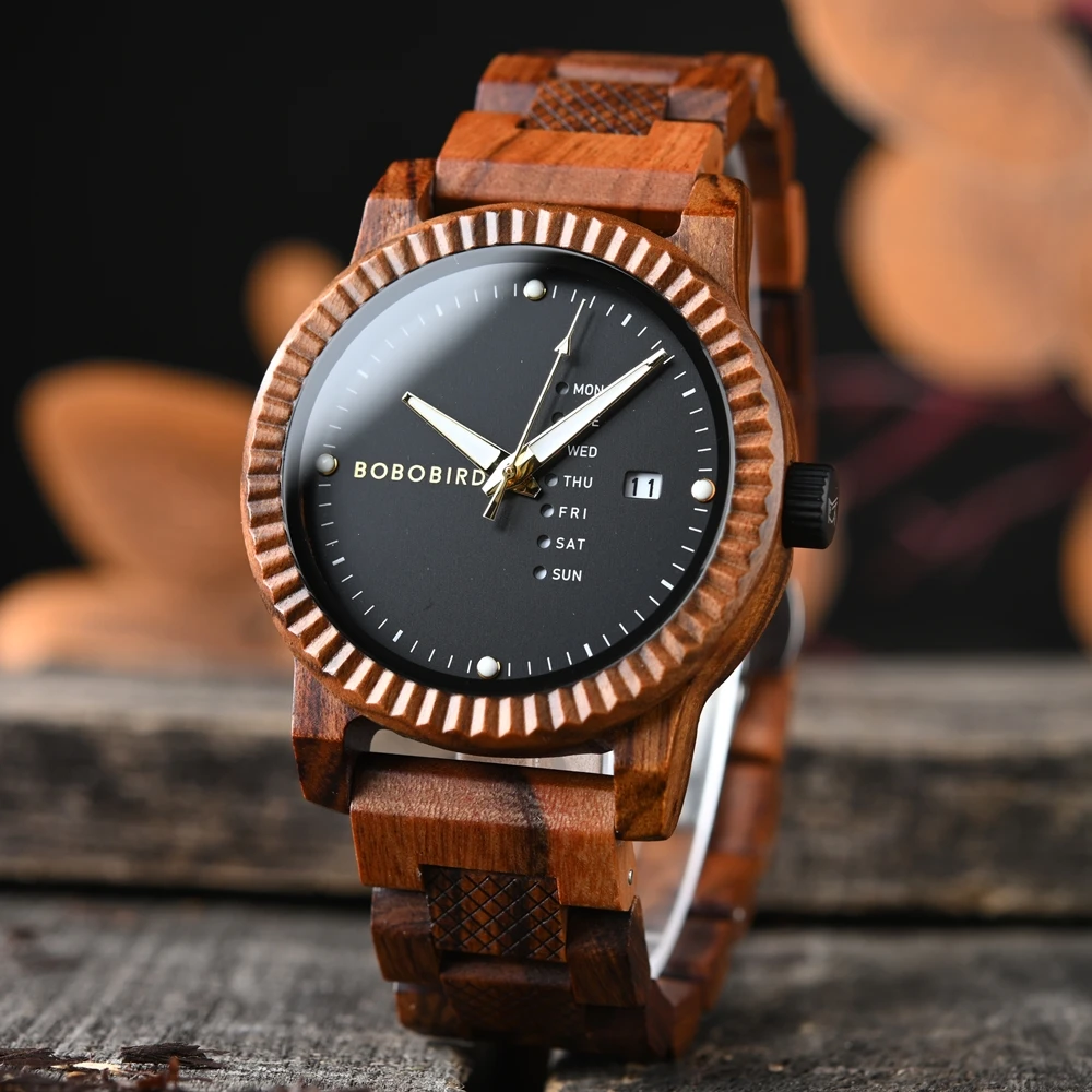 BOBO BIRD Quartz Watch for Men New Fashion Couple Wood Watches Japanese Quartz Movement Week Date Display Custom Unique Gift Box