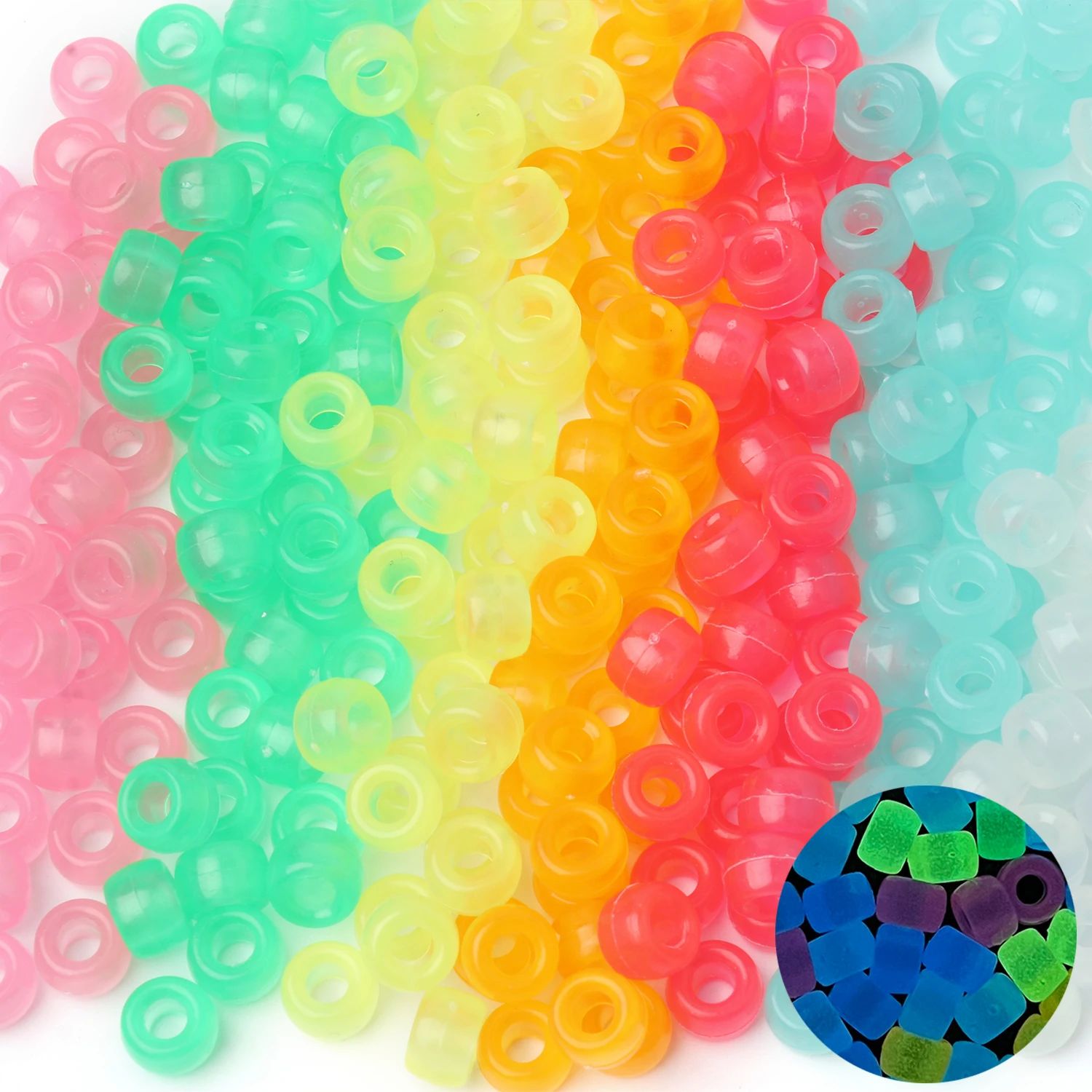 100 perles lumineuses en acrylique 6x9mm, perles intercalaires à grand trou pour la fabrication de bijoux, breloques, bracelets et accessoires pour cheveux DIY