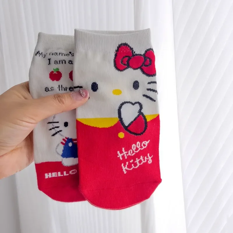 Kawaii Sanrio Hello Kitty Women Socks Cute Cartoon Christmas Socks Anime Cotton Korean Sweet and Comfortable Sock for Kids Girl