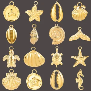 Golden Seestarfish Muschel Meeresschildkrötenanhänger, Edelstahl -Charmeanhänger, Meerestiere, DIY -Schmuck, die Vorräte durchführen, 6 Stück pro Los 6 Hauptverkaufswasser Marine Schmuck - №4