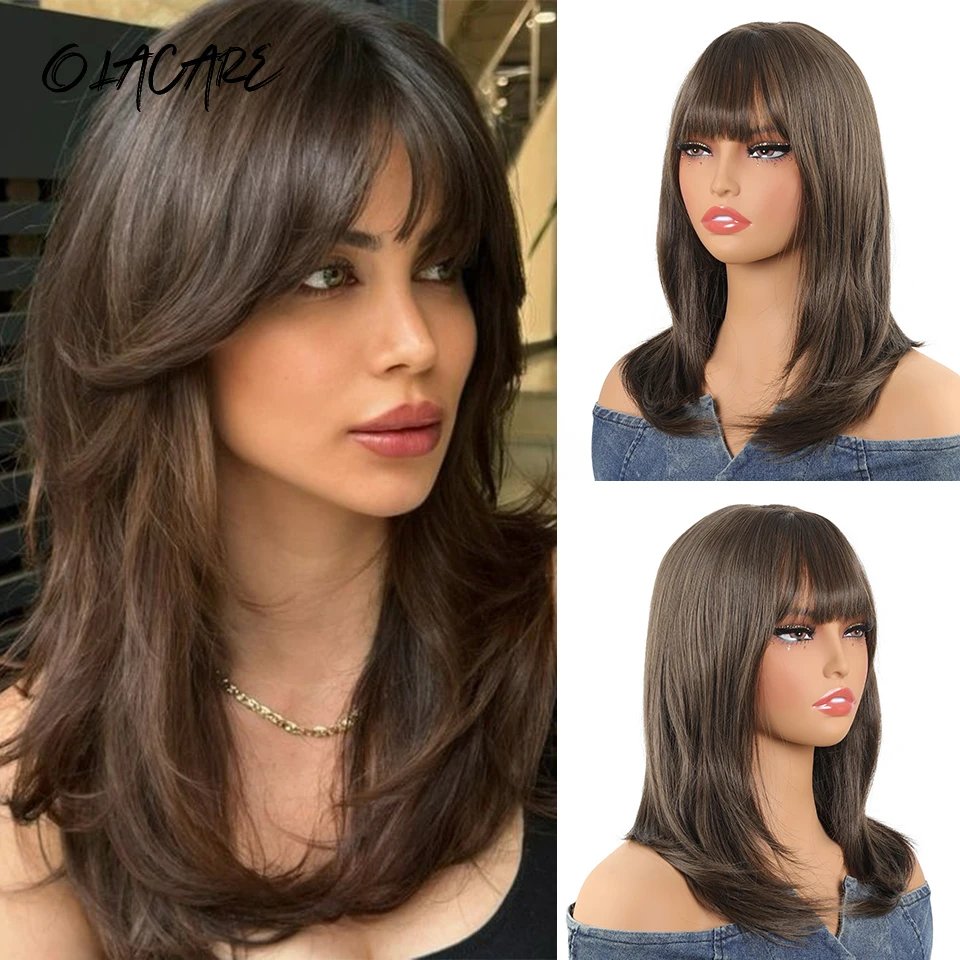 

Long Layered Straight Synthetic Wigs with Bangs Black Brown Cosplay Party Lolita Hair Wigs for Women Natural Heat Resistant Wig