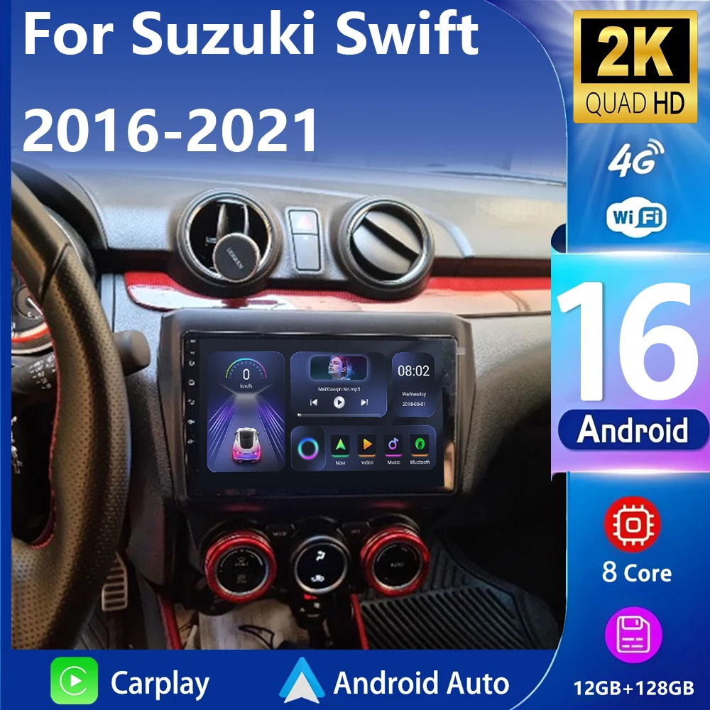 Reproductor Multimedia de coche Android 16 para Suzuki Swift 2016 2017 2018 2019 2020 2021 navegación automática GPS Radio reproductor Multimedia 2din