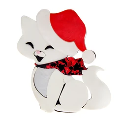 CINDY XIANG ropa acrílica Navidad sombrero rojo broche de gato diseño Animal Pin mujeres y hombres joyería de moda lindo gatito nuevo