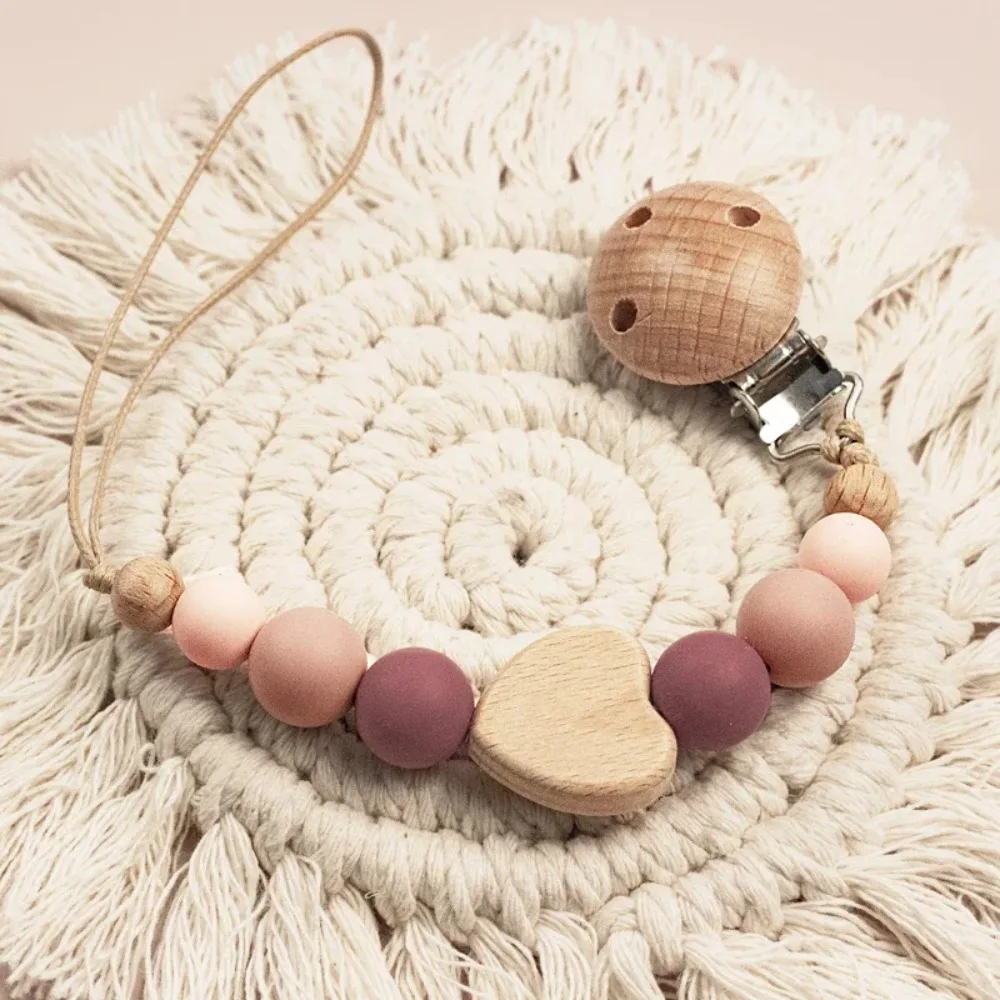 Baby Houten Fopspeen Clip Hout Gehaakt Cartoon Tandjes Fopspeen Ketting Voor Bpa Vrije Verpleging Kauw Speelgoed Baby Dummy Houder Ketting