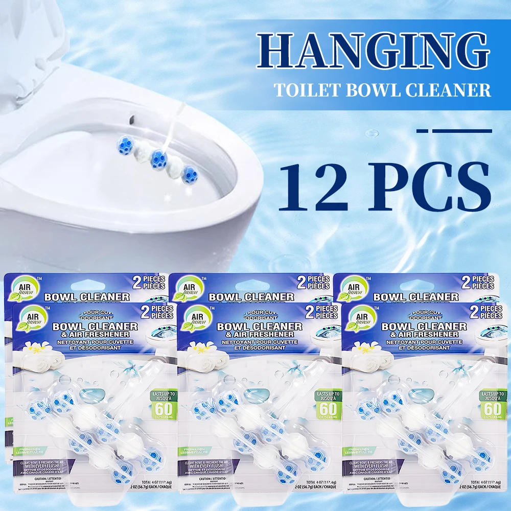 Air Fusion 5-in-1 Rim Hanger Toilet Bowl Cleaner, Fresh Linen Mint 6pack 12 Count Toilet Basket Bowl Gleaner Air Reshener