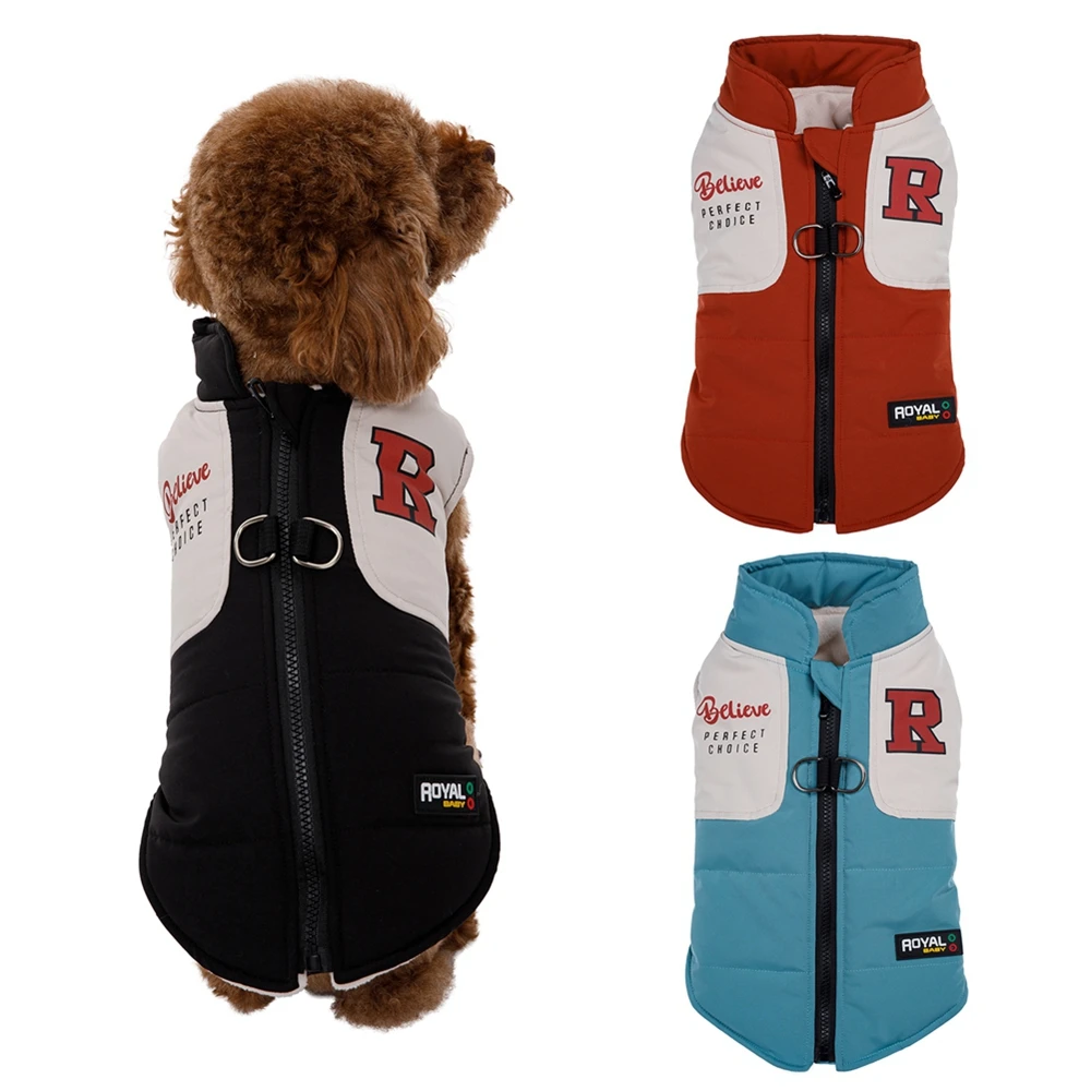 Waterproof Letter Print Dog Winter Jackets Cold Weather Dog Clothes Coats with Harness Easy Walking & Warm Dog Sports Clothes