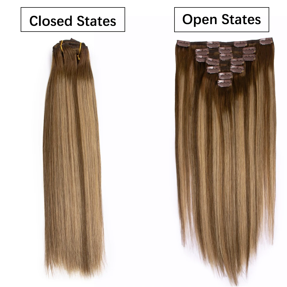 T4P4-27 براون Balayage كليب في وصلات الشعر شعر بشري طبيعي حقيقي بشرة ريمي جودة الحرير وناعم 120 جرام 12-22 بوصة 7 قطعة