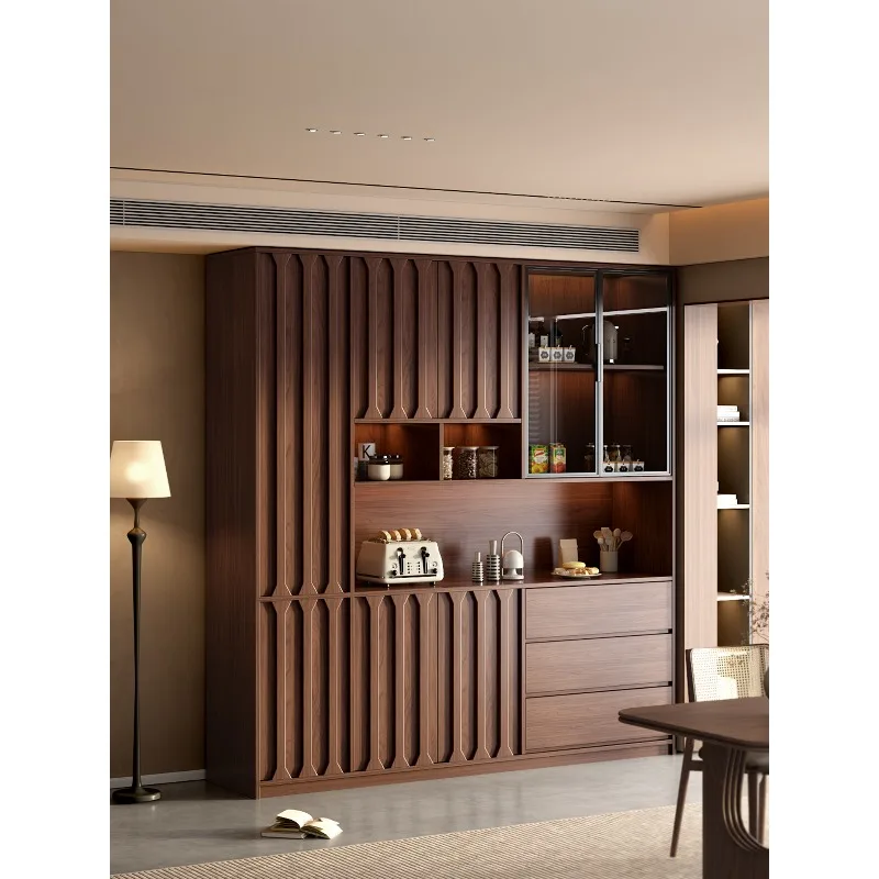 

Solid wood dining side cabinet against the wall Integrated partition Glass door Dining room cabinet