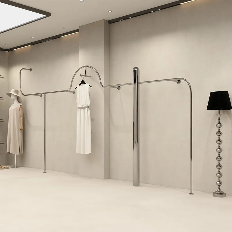 

Clothing store display rack hanging stainless steel light luxury tide brand store display props on the wall and side