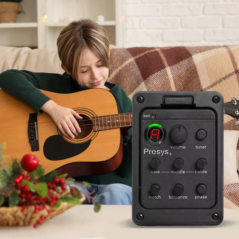 201 Piezo Pickup Acoustic Guitar Preamp 4 Band Acoustic Guitar Pickup Preamp EQ Tuner Onboard Preamps forFishman Presys+