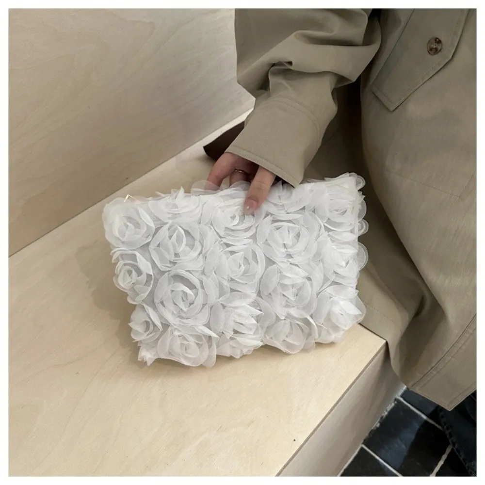 Fashion Large Capacity Makeup Bag Zipper Lace Flowers Cosmetic Pouch Solid Color Women's Handbag Women
