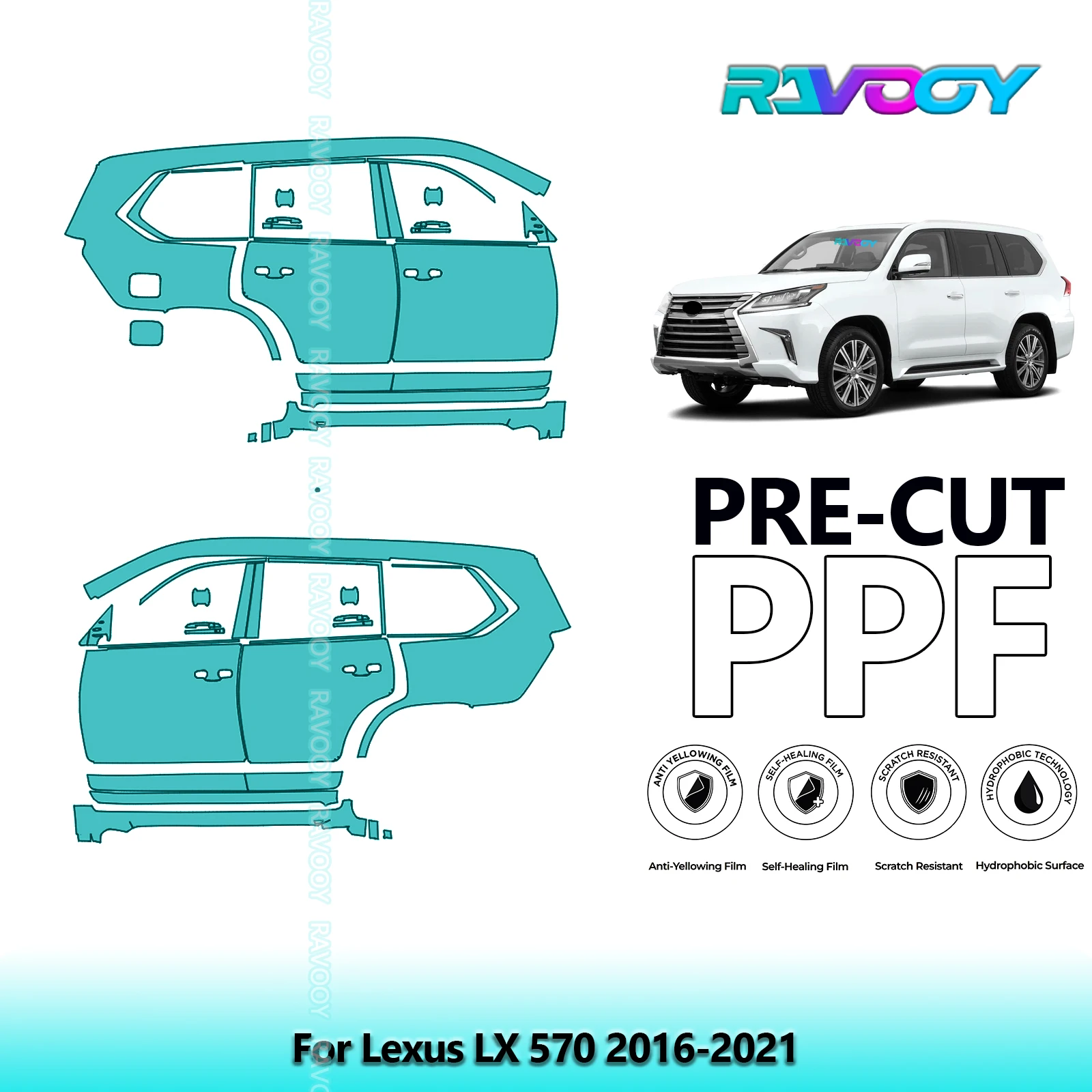 

For Lexus LX 570 2016-2021 8.5mil Clear Matte Pre-Cut PPF Door & A/B Pillar Kit TPU Paint Protection Film Set