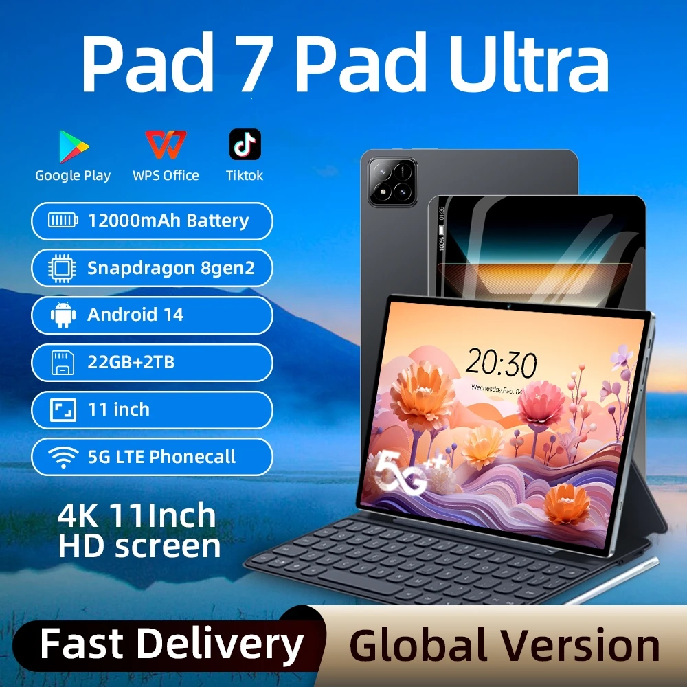 2026 Pad 7 Pro Ultra Global Edition Tablet PC Snapdrago8 gen3, Android14 HD 4K, 22GB+2TB, Dual SIM 5G WIFI GPS Original Tablet