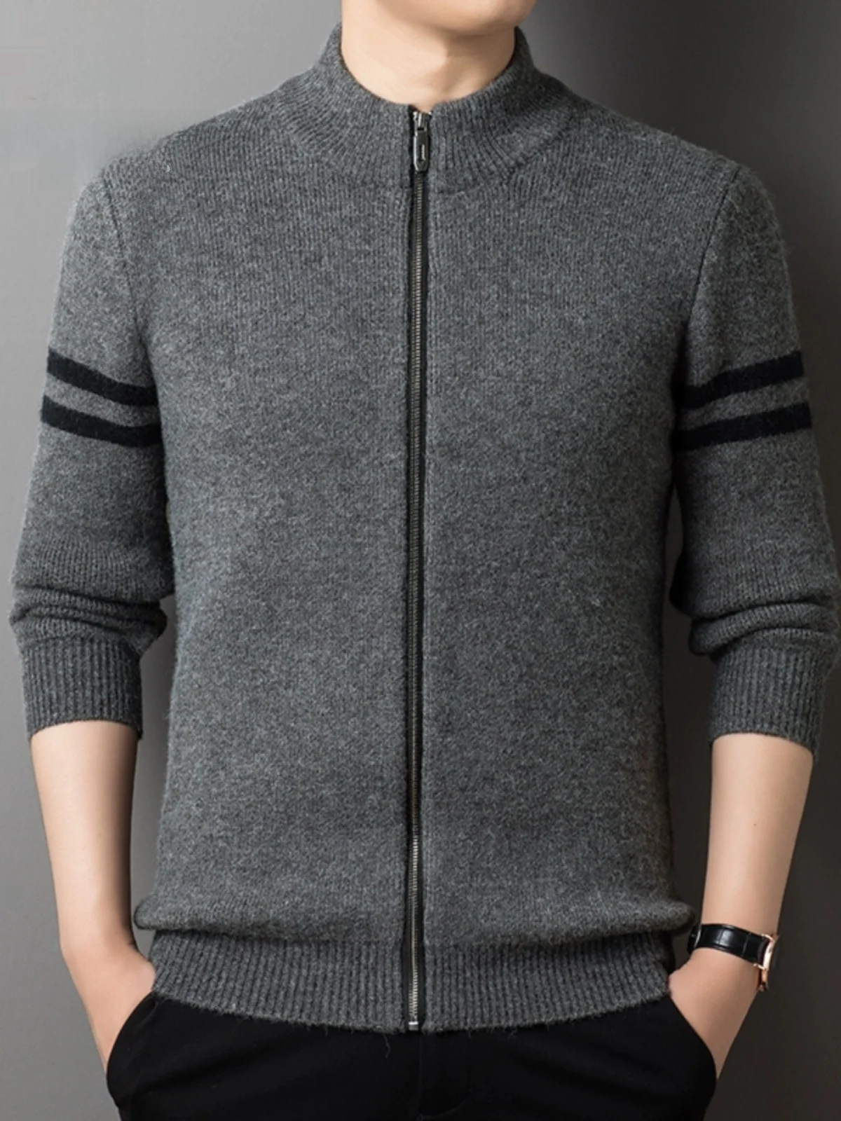 

Мужской вязаный свитер Pierre Cardin с воротником-стойкой, утепленный, для среднего возраста, весна-осень, модный, деловой, повседневный