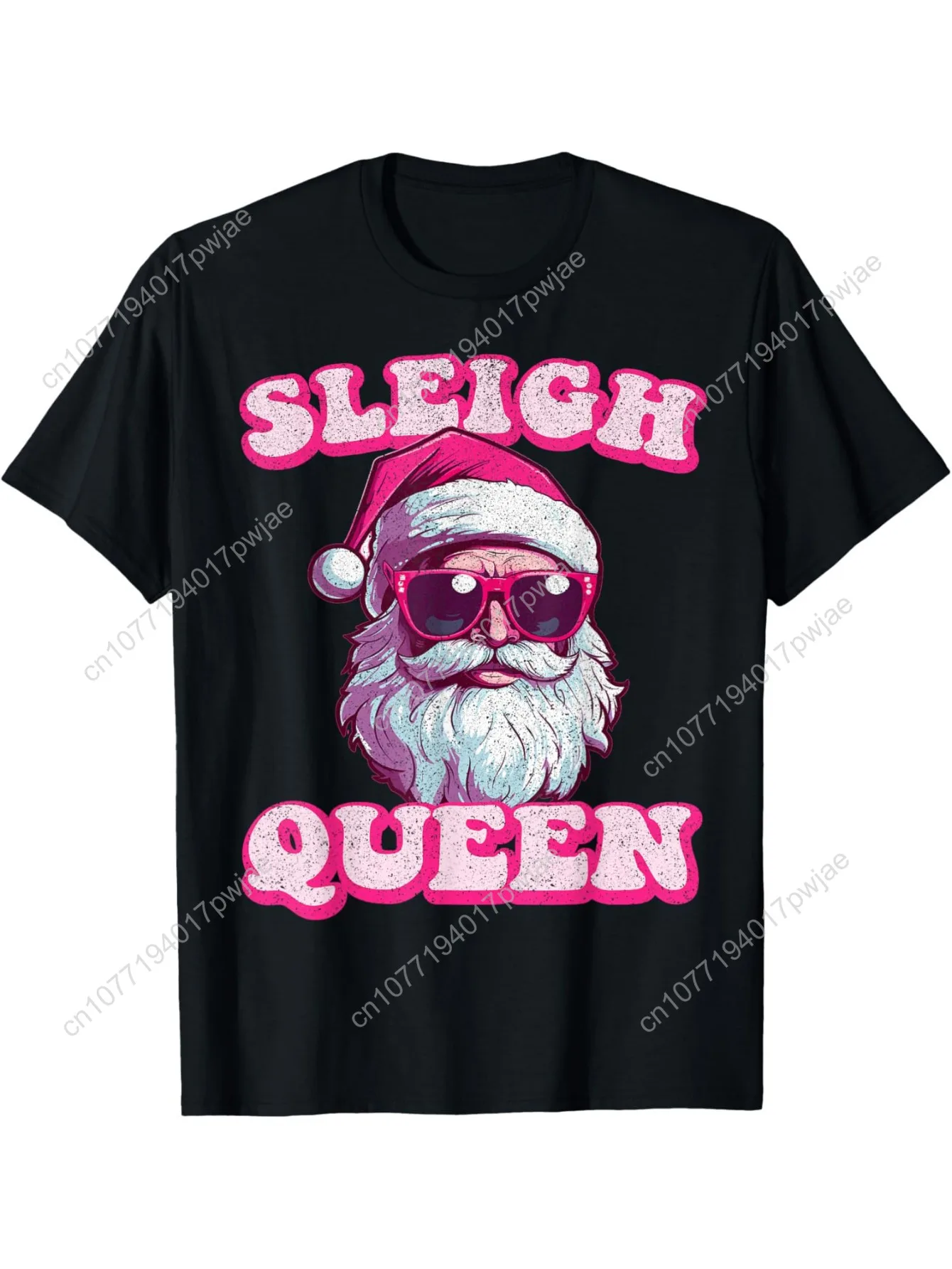 

Groovy Retro Christmas T-Shirt - Funny Pink Santa Sleigh Queen - Cotton Printed Shirts