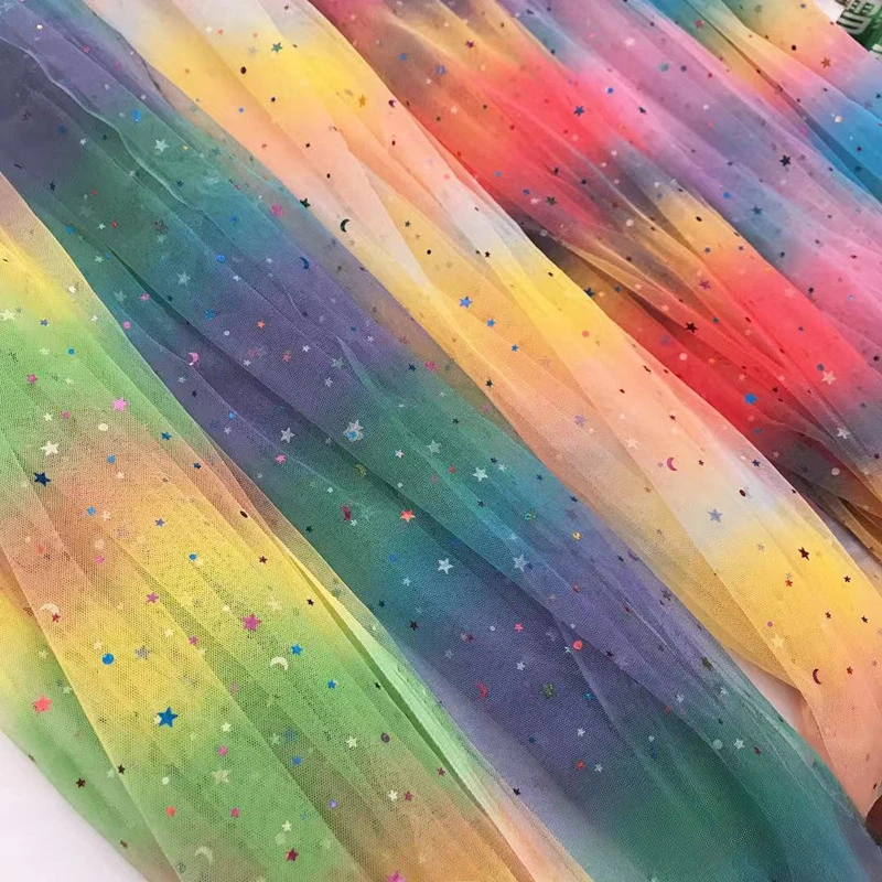 虹グラデーションスパンコール生地韓服ステージパフォーマンス衣装布スターガーゼ撮影小道具背景装飾生地