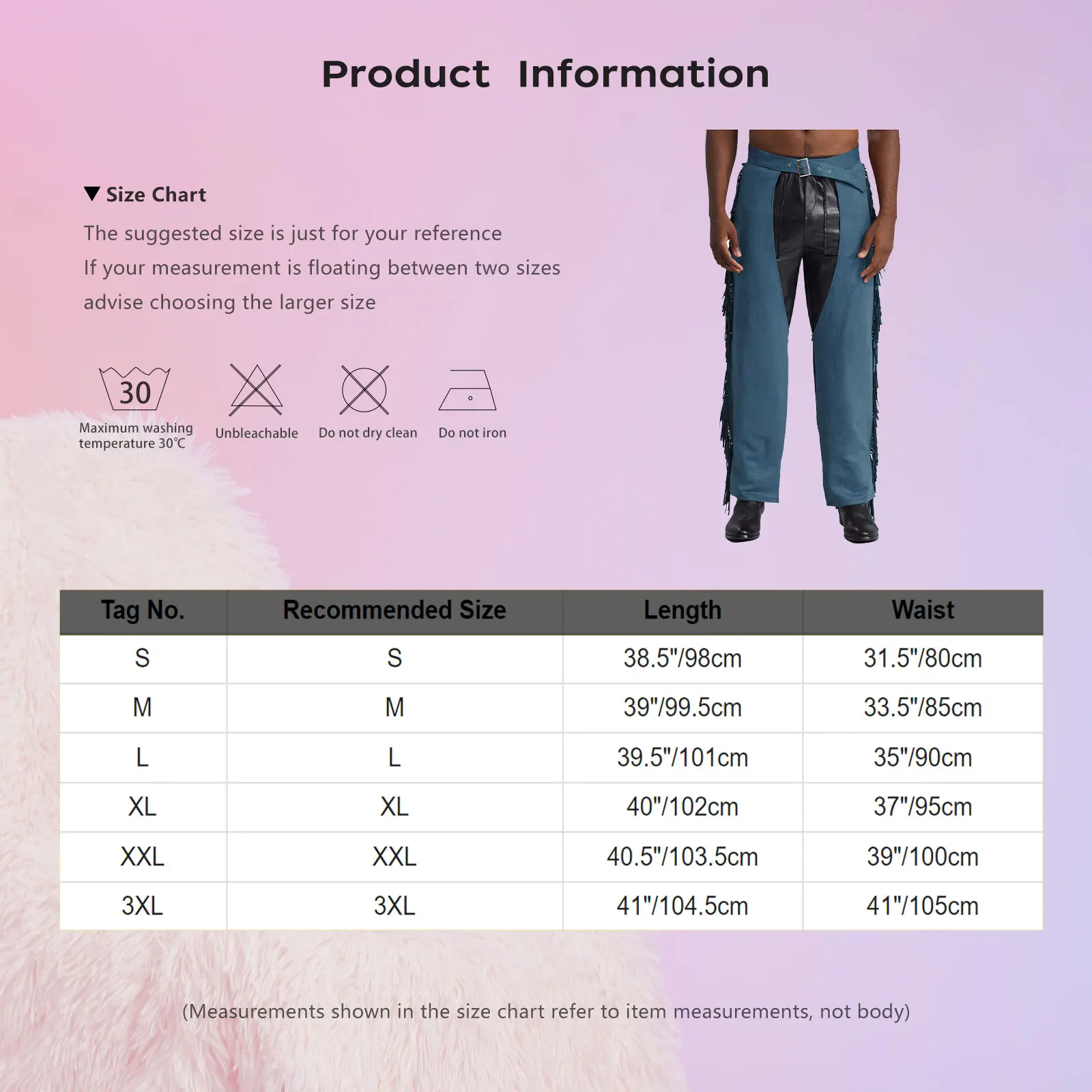 Mens Suede Fringe Vintage Cowboy Pants Gothic Steampunk Tassels Open Crotch Pants Halloween Dress Up Party Costume Rave Clubwear