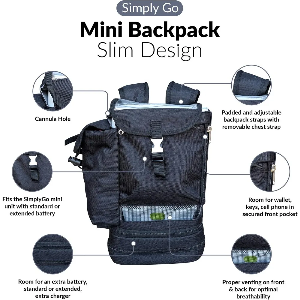 حقيبة ظهر محمولة لتركيز الأوكسجين متوافقة مع Respironics SimplyGo Mini لعلاج الأكسجين الشخصي