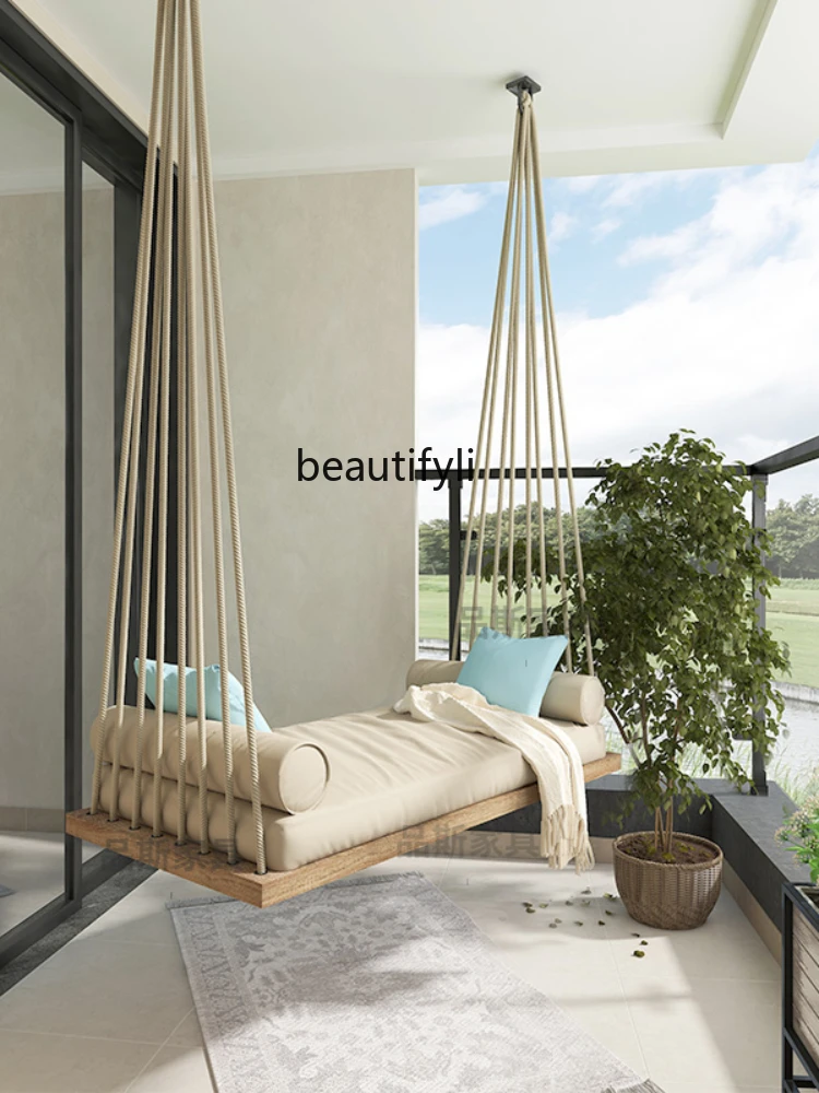 CXH Home Balcony Solid Wood Single Double Swing Indoor Cradle Chair Hammock Rattan Chair Home