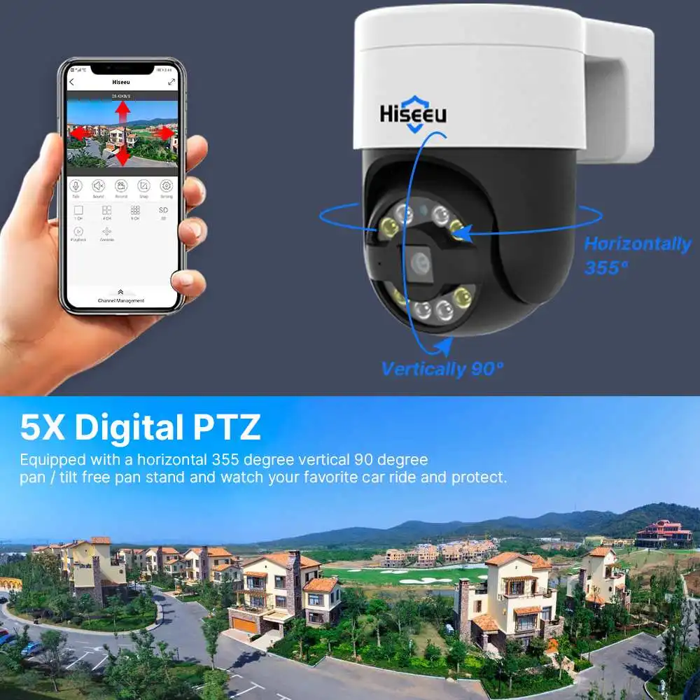 Hiseeu POE 4MP/8MP IP Video Surveillance Camera Outdoor Wireless PTZ Digital Motion Color Night Vison Two-way Audio CCTV Monitor