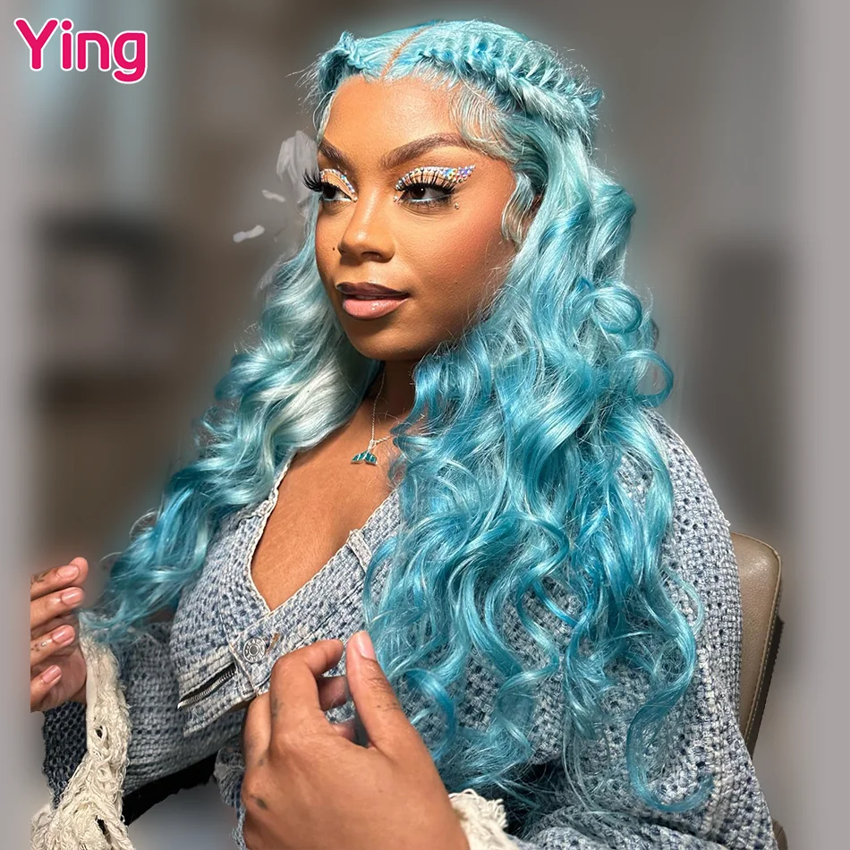 

Ying Body Wave Ice Blue Colored 13x4 Lace Front Human Hair Wigs 13x6 Lace Frontal Wig Pre Plucked Brazilian Remy 613 Wig