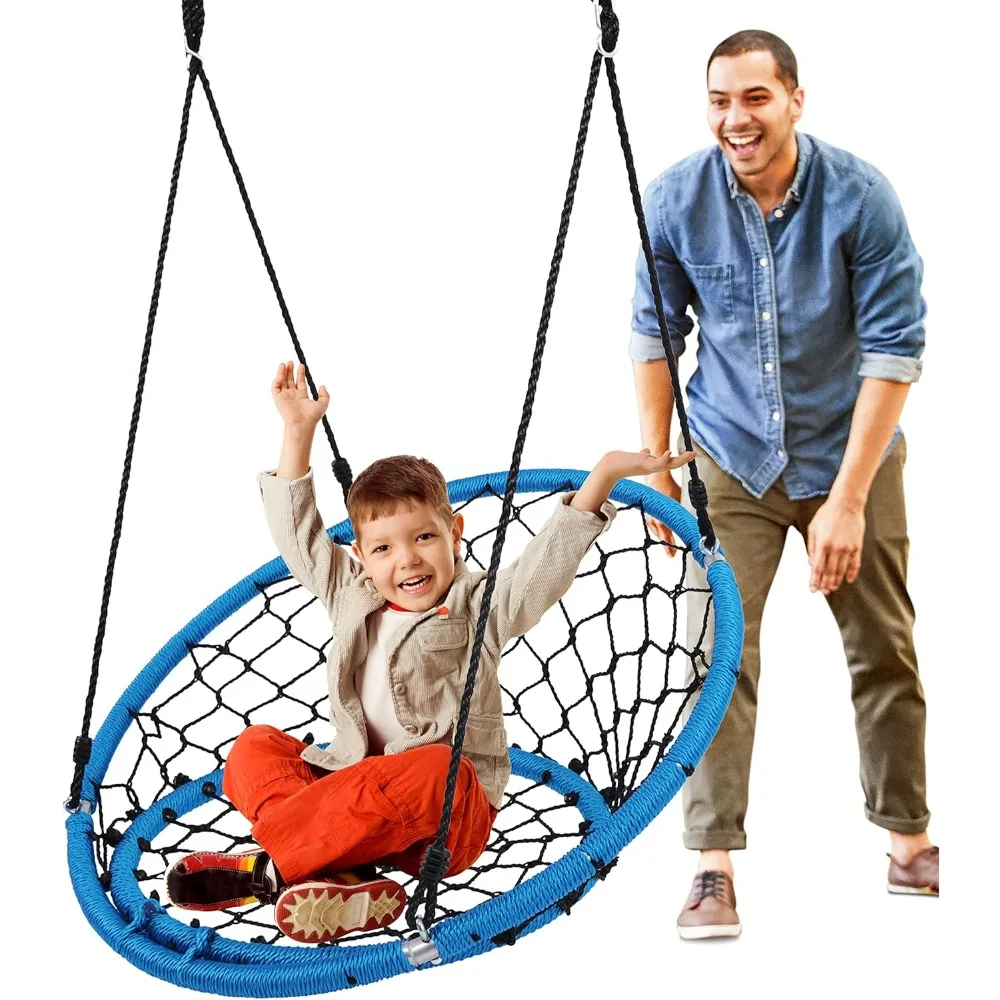 

SereneLife Web Chair Swing 35.5" Inch Hanging Netted Seat Kids Indoor Outdoor Yard Round Circle Saucer Swing for Trees