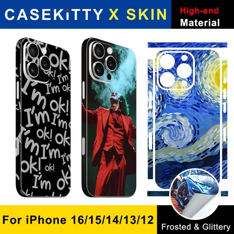 CASEKiTTY Skin Wrap Per iPhone 16 Pro Max Adesivo 15 14 Plus Pellicola posteriore 13 12 Mini Decalcomania protettiva Telaio laterale Protezione posteriore