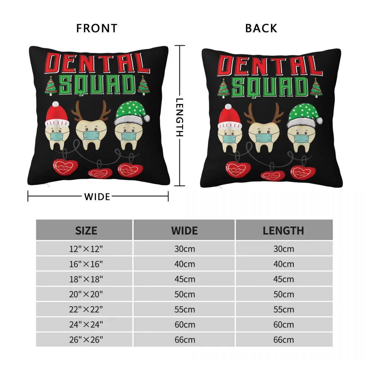 Christmas Dental Squad Funny Teeth With Mask Dentist Square Pillowcase Pillow Cover Cushion Throw Pillow for Home Living Room